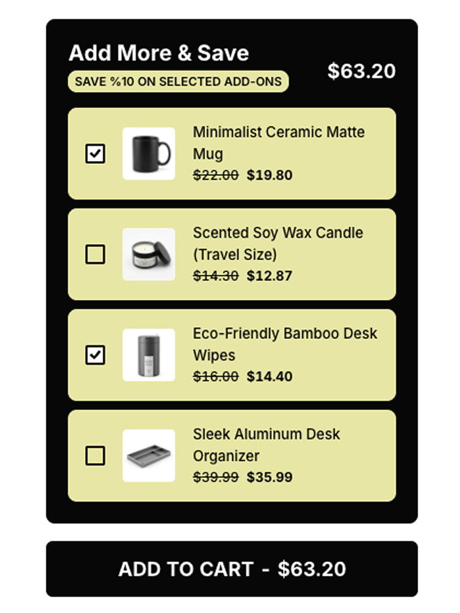 Product add-ons widget example