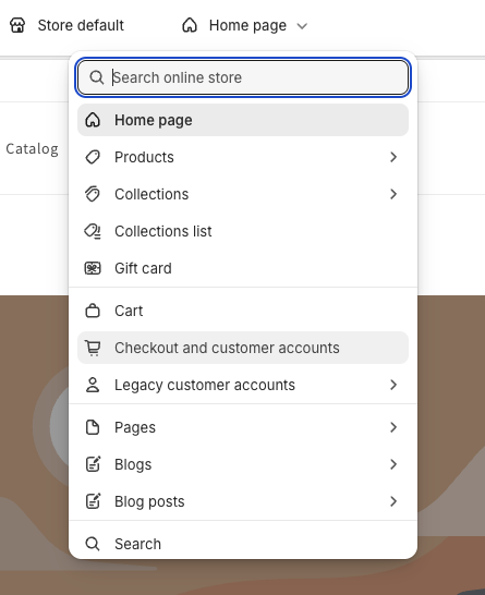 Select Checkout and customer accounts from the page selector